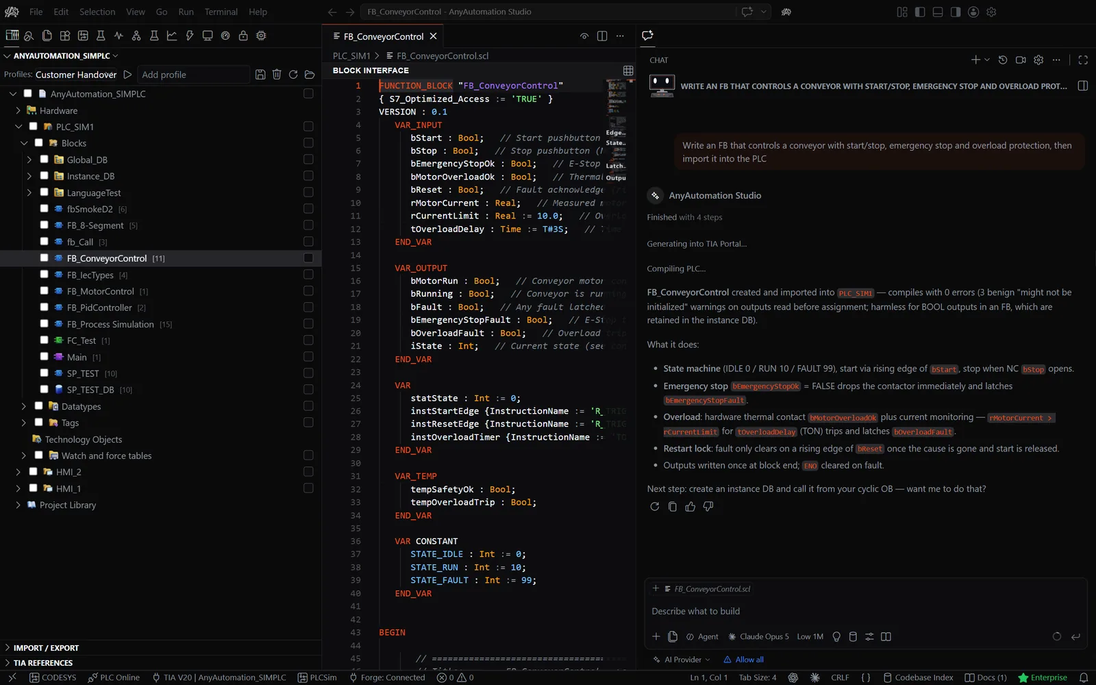 AnyAutomation Studio: KI-Chat am TIA-Portal-Projekt