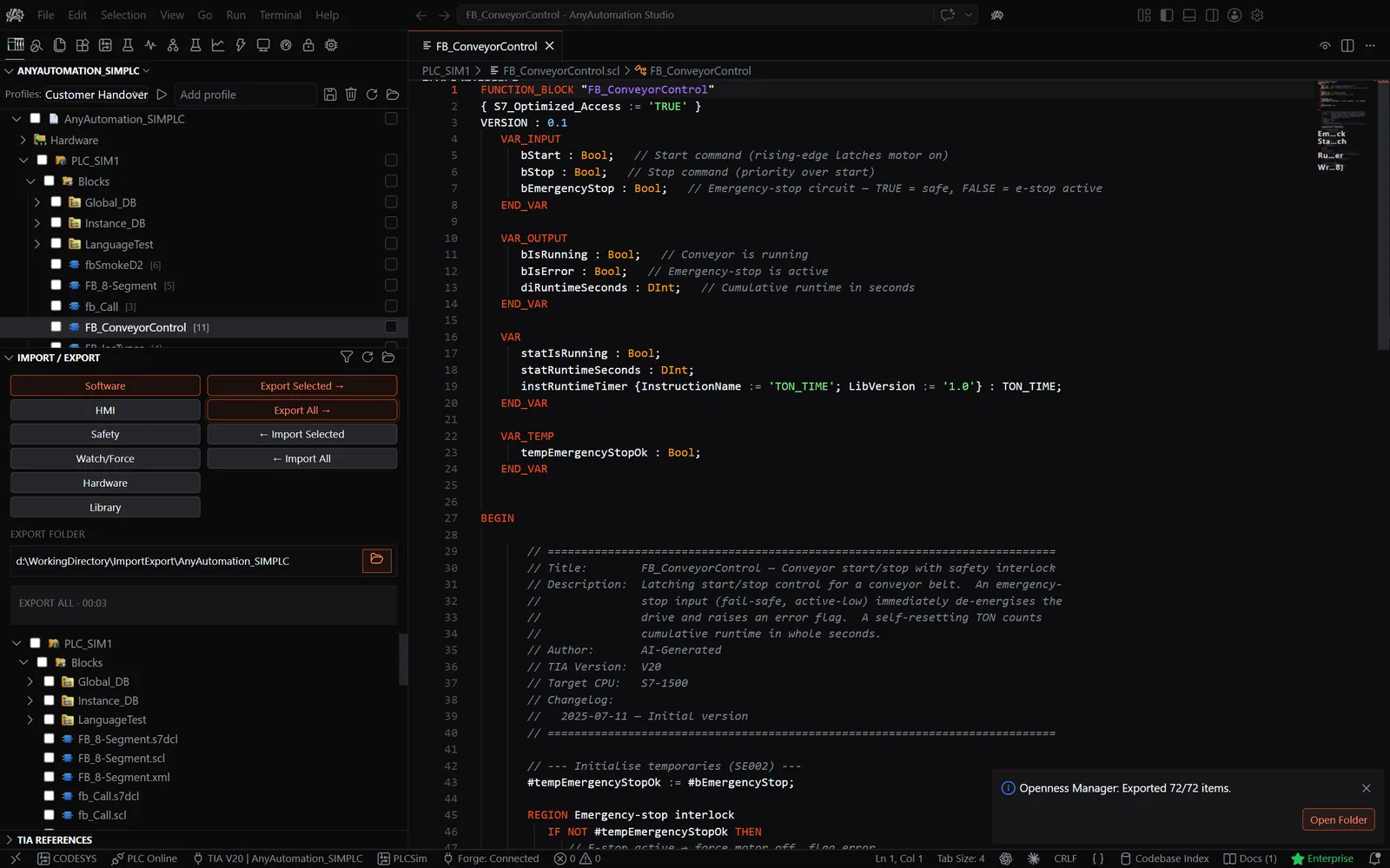AnyAutomation Studio: Import und Export mit Diff-Vorschau