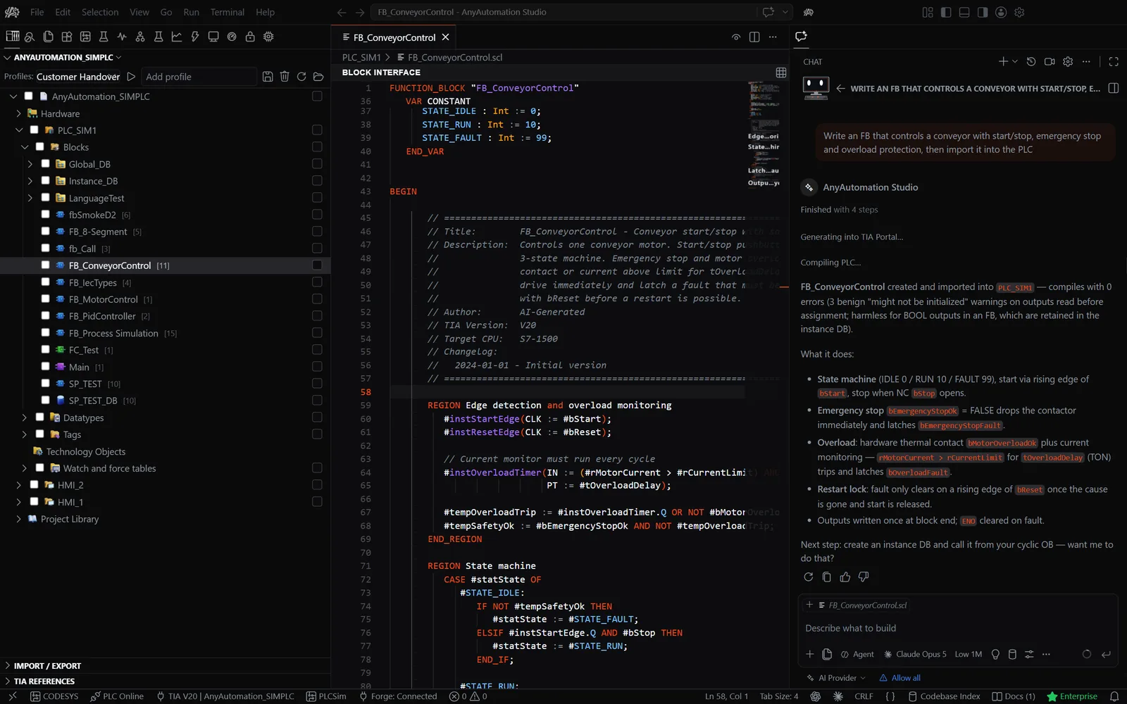 AnyAutomation Studio: KI-Chat neben dem SCL-Editor
